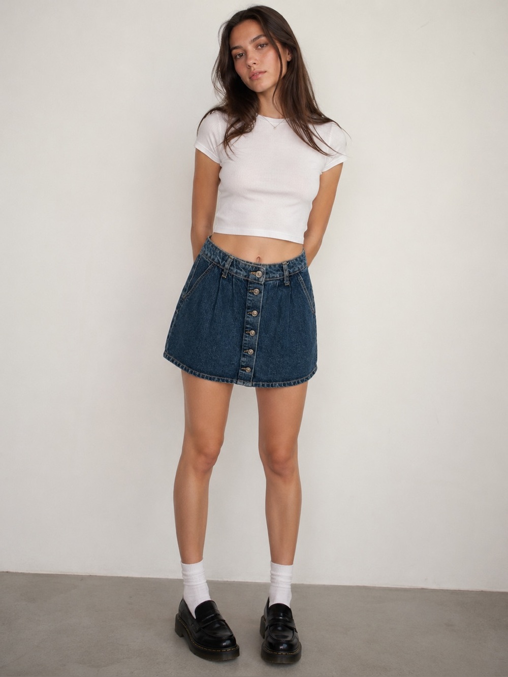 Mango Dark Wash Button Front Denim Mini Skirt Y2K M